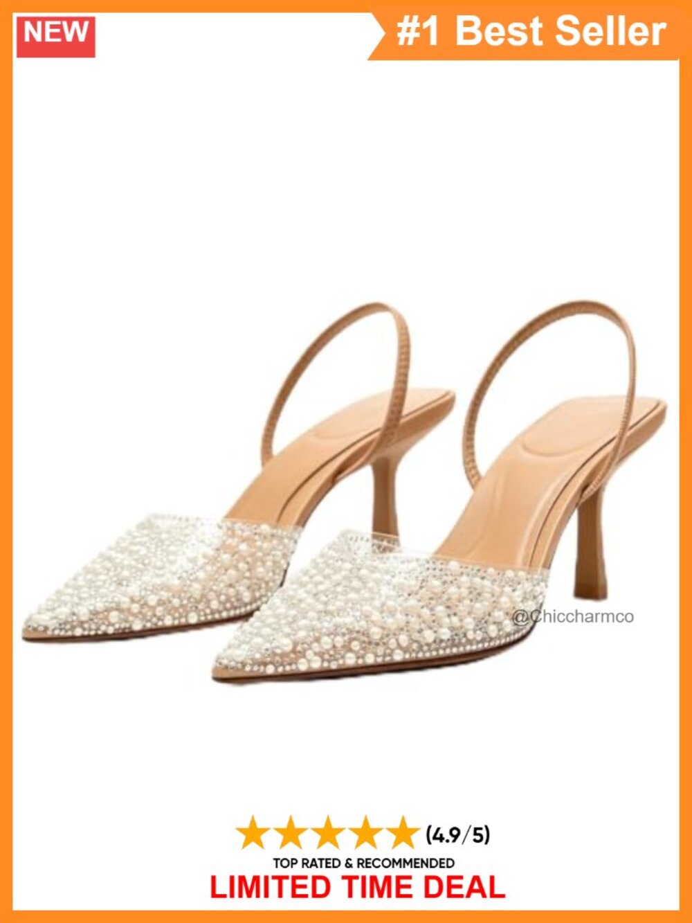 Rhinestone Clear PVC Slingback Kitten Heel Pointed Toe Pumps